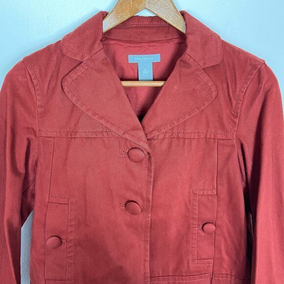 Ann Taylor Twill Peacoat Sz‎ XS Rust Red Cotton Fall Cropped Jacket - Picture 2 of 15